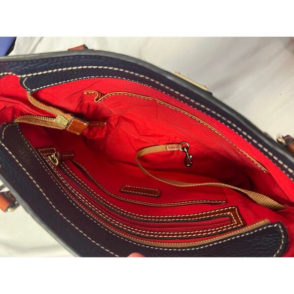 Dooney & Bourke Navy Brown Leather Shoulder Tote Bag GS - Picture 9 of 11